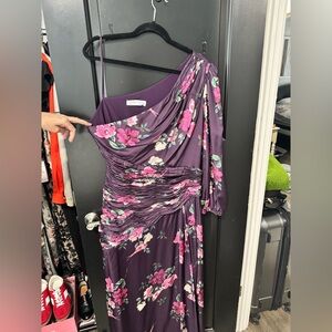 Adrianna Papell Purple Floral One-Shoulder Evening Dress